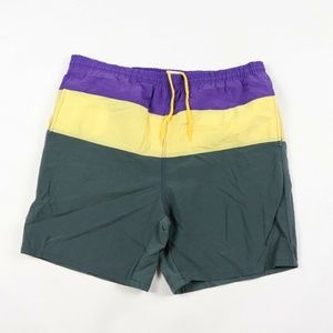 Vintage Color Block Striped Swim Trunks Shorts M